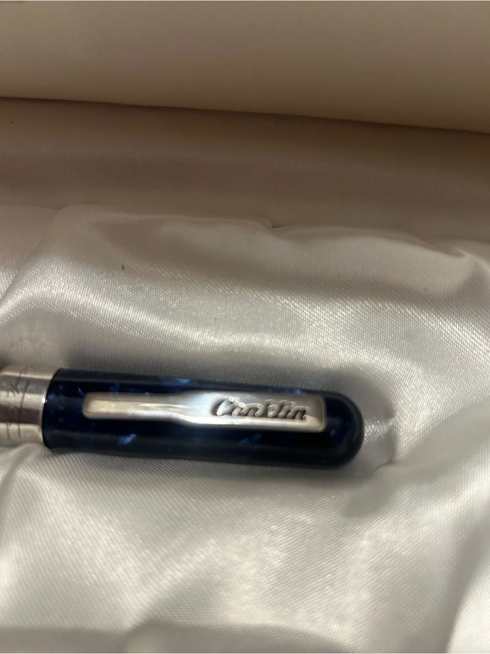 Conklin Mark Twain Crescent Filler Fountain Pen in a blue marbled in Conklin box